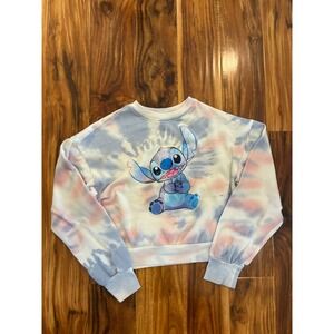 Disney Stitch Tie Dye Cropped Sweatshirt Blue Pink Pastel Pullover Small
